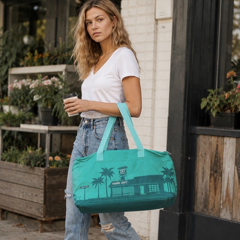 Trader Joe's Sage Green Insulated Tote Cooler Bag Reusable Grocery Shopping